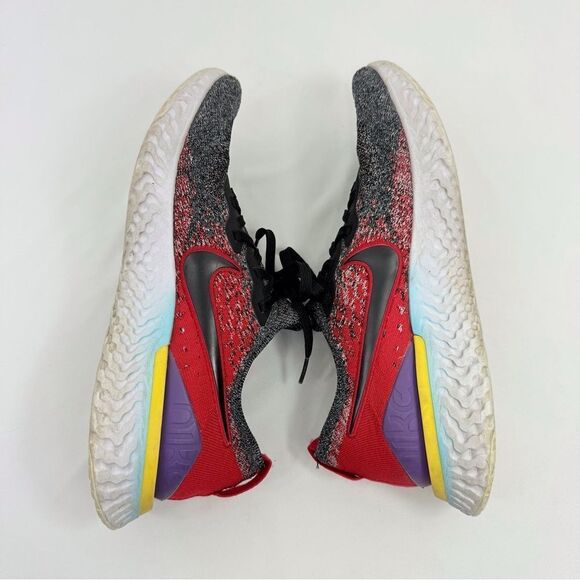 Nike Epic React Flyknit Mottle Black University Red Running Athletic Sneakers - Picture 7 of 16